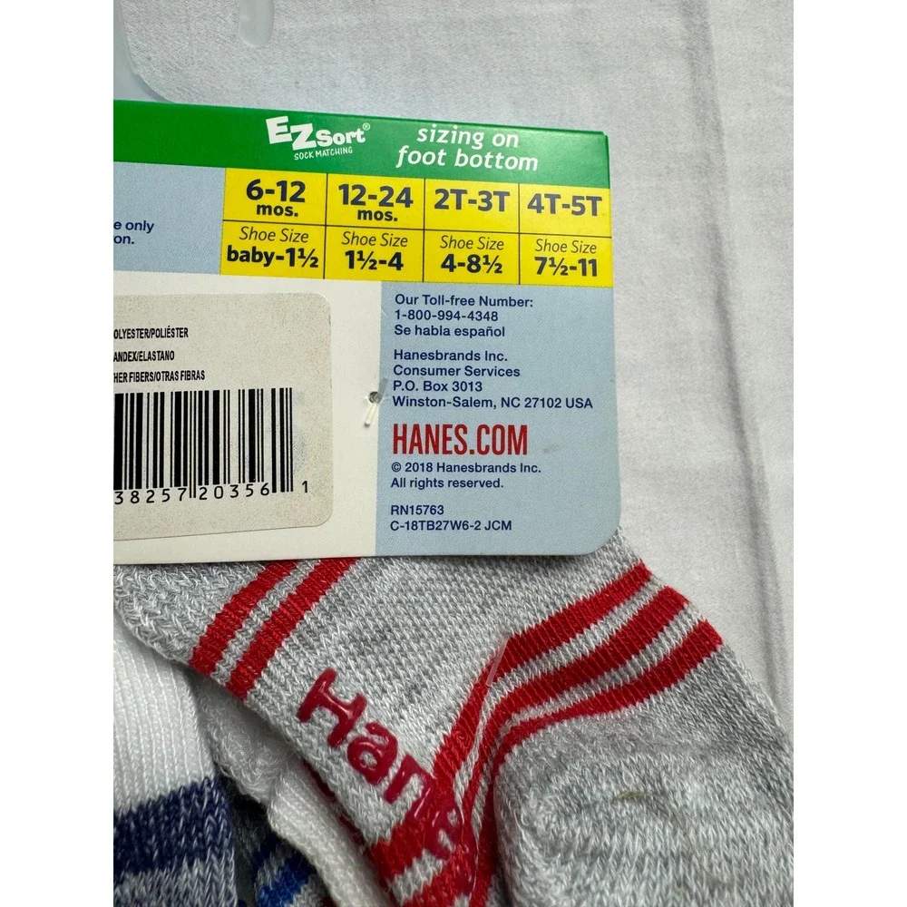 Hanes Infant Boys Ankle Socks 6 Pair Pack 12-24 Months Non-Skid TB27W6 Blue Grey